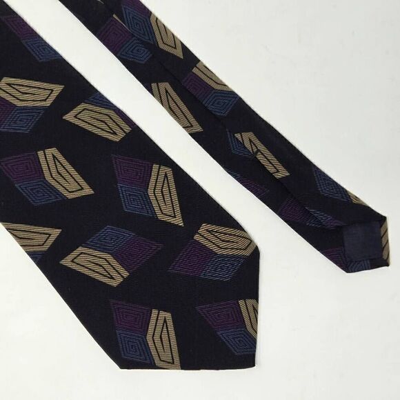 YVES SAINT LAURENT YSL SILK TIE BLACK TAN GEOMETRIC 80'S 90'S STYLE 4" X 57" - Picture 1 of 2